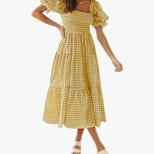 Zesica Yellow Gingham Checkered Midi Dress Size Large